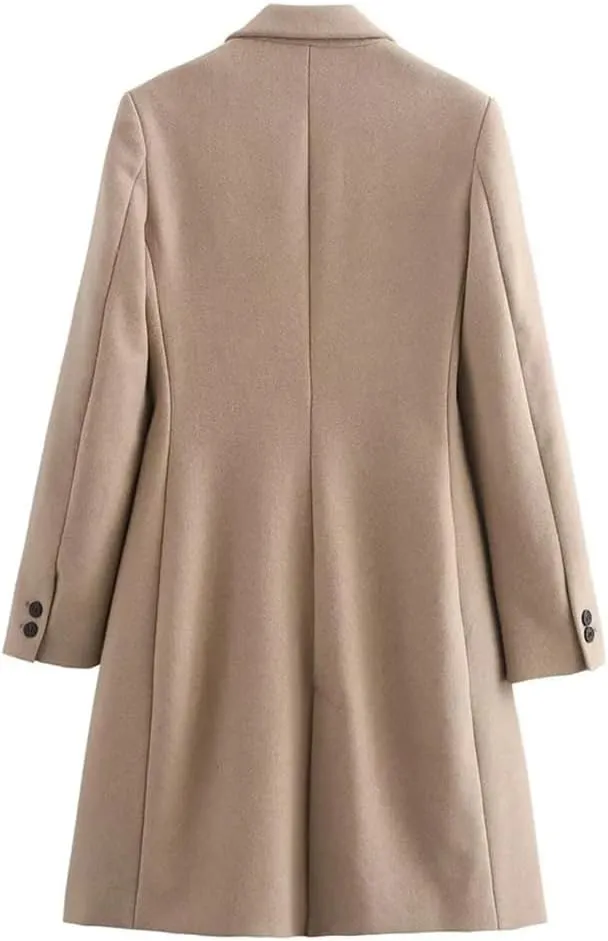 Disimlarl Women Casual Slim Button Coat Double Pocket Long Sleeve Lapel Outerwear Soft Long Style Outwear
