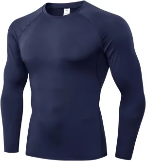EARGFM Men's Compression Shirts Long Sleeve Athletic Base Layer Cool Dry Trainning T-Shirt for Workout Running, Navy-1, XX-Large