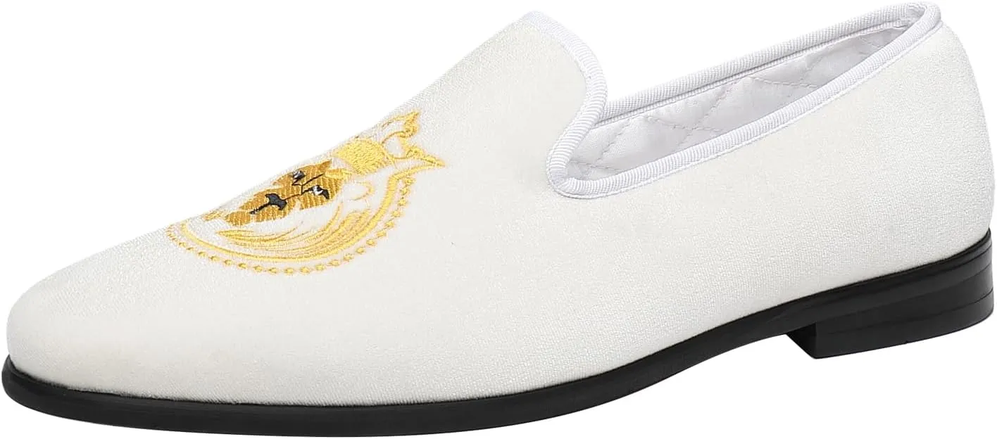 ELANROMAN Loafers for Men Velvet Shoes of Fashion Embroidered 1.0 and 2.0 Party Wedding Prom Shoes