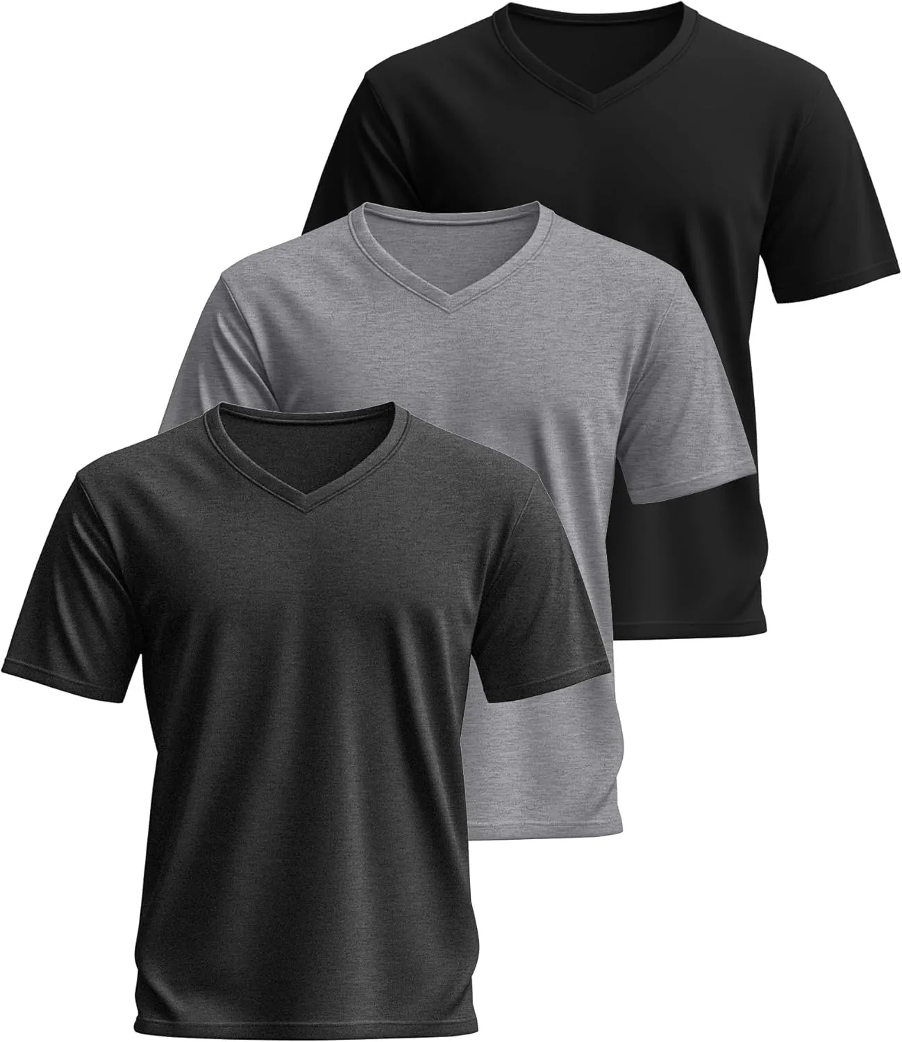Ficerd 3 Pack Men's Cotton Half Sleeve Shirts M-7XL Regular and Big Tall V Neck Curved Hem Loose Casual Summer Basic Tee