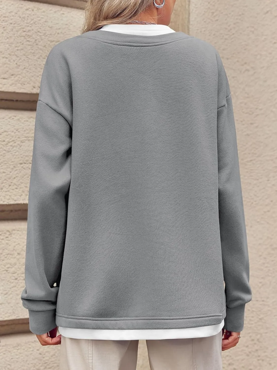 Fisoew Womens Crewneck Oversized Sweatshirts Long Sleeve Contrast Colors 2 in 1 Casual Pullover Tops