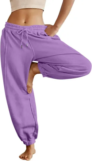 Fleece Lined Joggers Women Drawstring Straight Leg Baggy Sweatpants Warm Thermal Lounge Cotton Joggers with Pockets