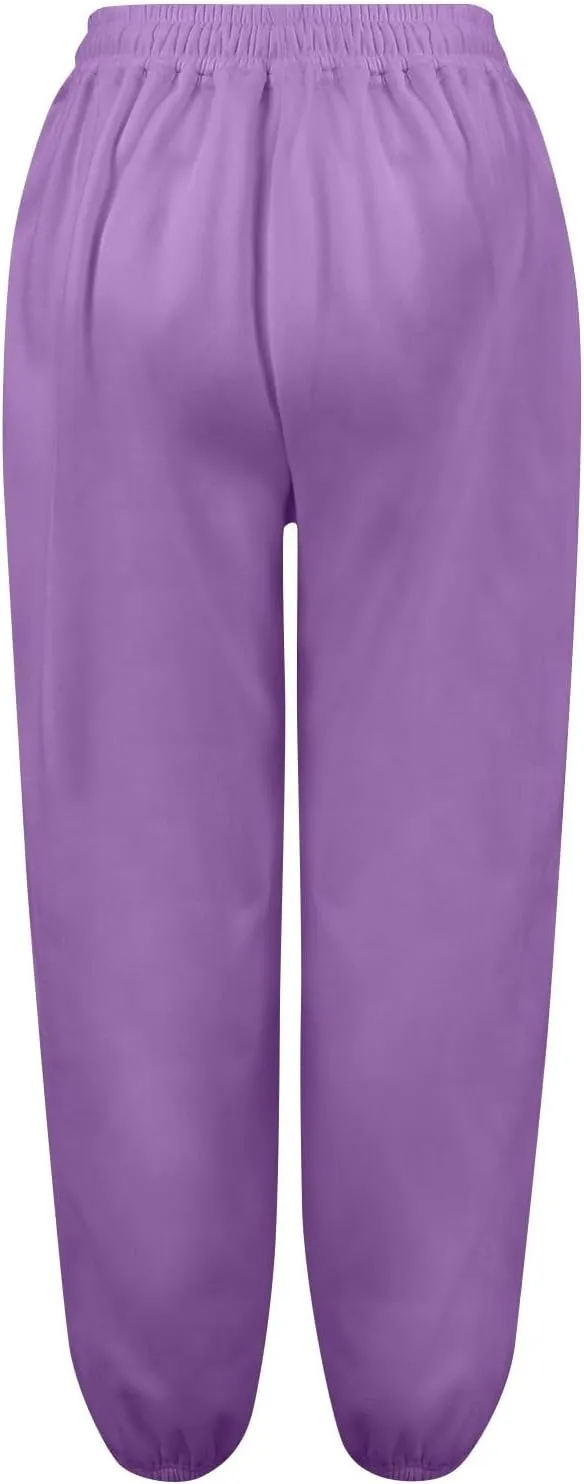Fleece Lined Joggers Women Drawstring Straight Leg Baggy Sweatpants Warm Thermal Lounge Cotton Joggers with Pockets