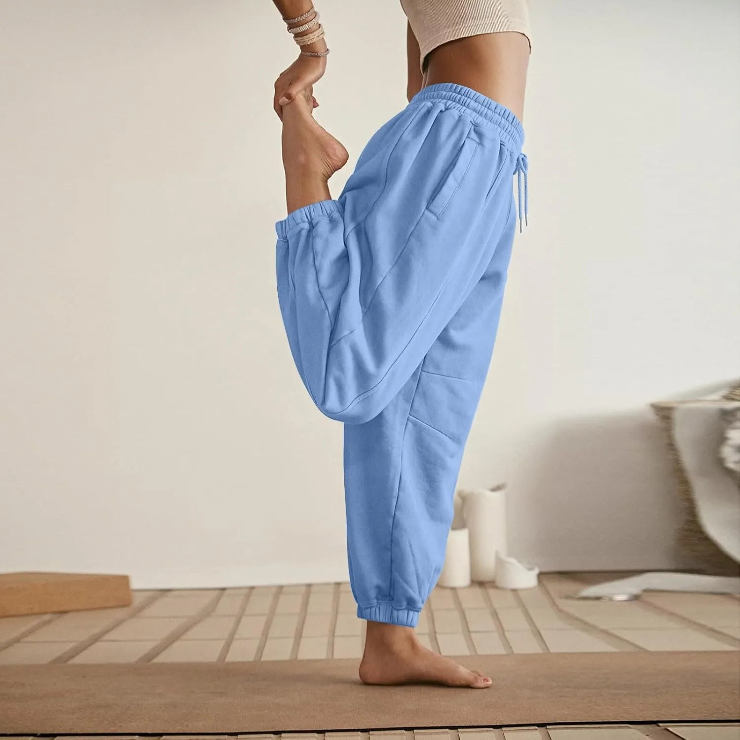 Fleece Lined Joggers Women Drawstring Straight Leg Baggy Sweatpants Warm Thermal Lounge Cotton Joggers with Pockets