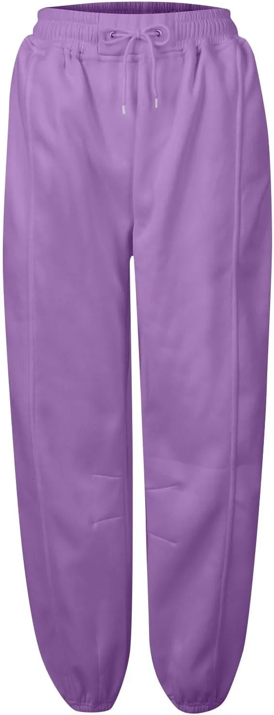 Fleece Lined Joggers Women Drawstring Straight Leg Baggy Sweatpants Warm Thermal Lounge Cotton Joggers with Pockets