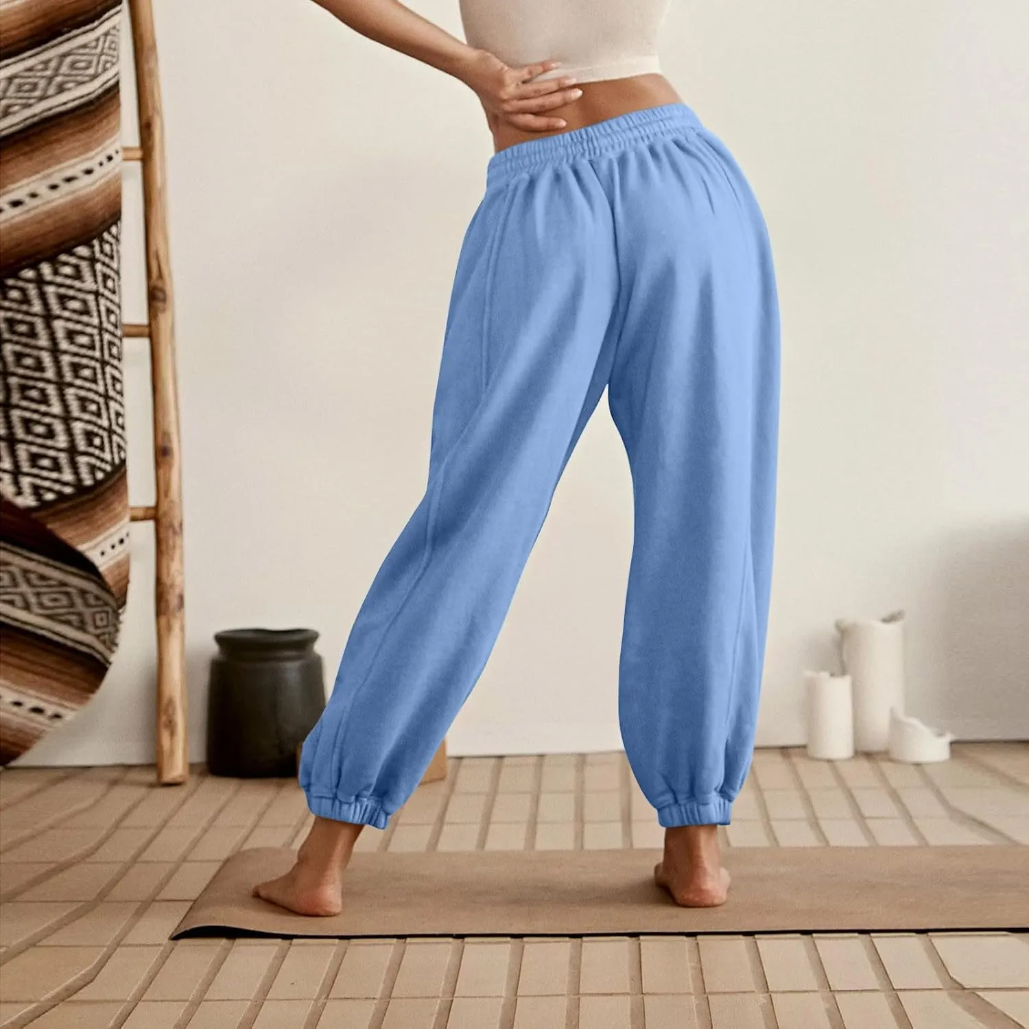Fleece Lined Joggers Women Drawstring Straight Leg Baggy Sweatpants Warm Thermal Lounge Cotton Joggers with Pockets