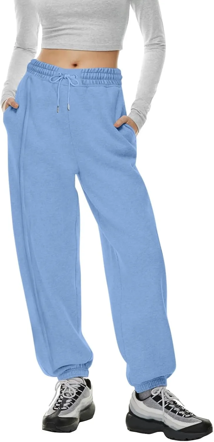 Fleece Lined Joggers Women Drawstring Straight Leg Baggy Sweatpants Warm Thermal Lounge Cotton Joggers with Pockets
