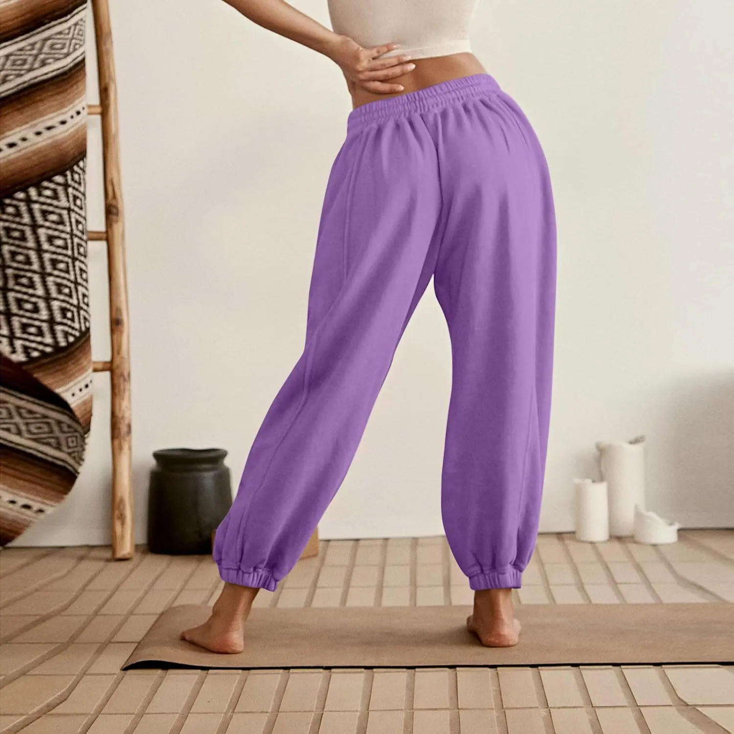 Fleece Lined Joggers Women Drawstring Straight Leg Baggy Sweatpants Warm Thermal Lounge Cotton Joggers with Pockets