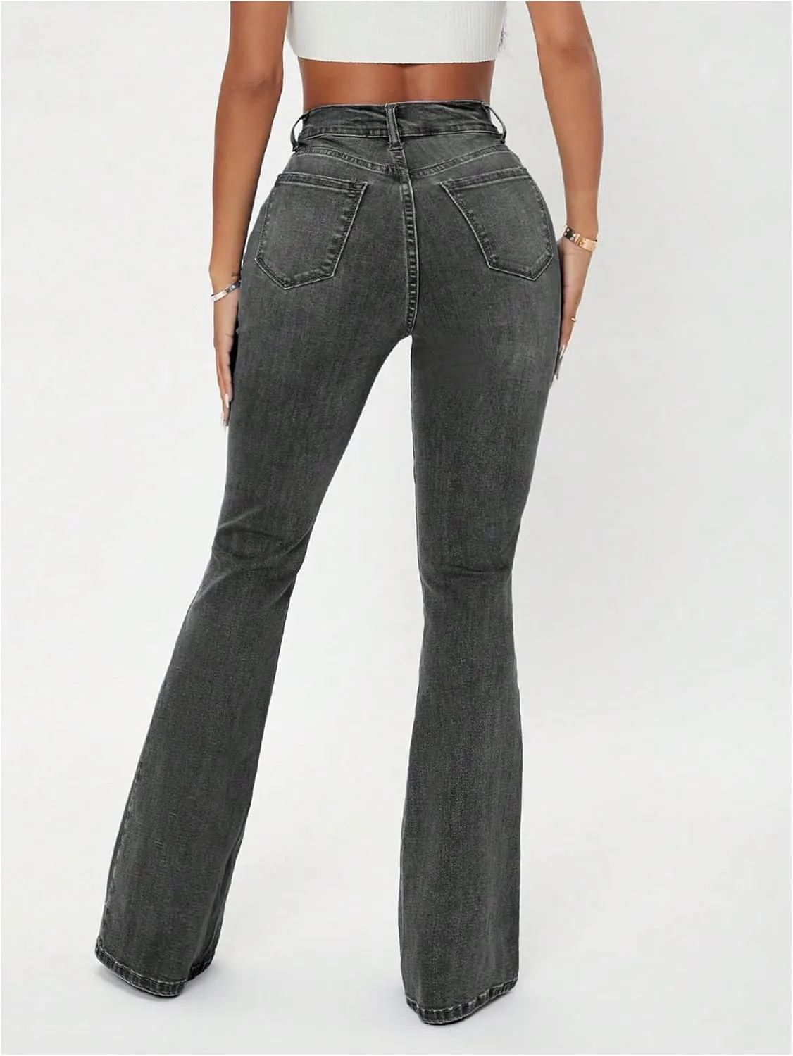 Floerns Women's High Waisted Flare Leg Jeans Zipper Fly Bell Bottom Denim Pants