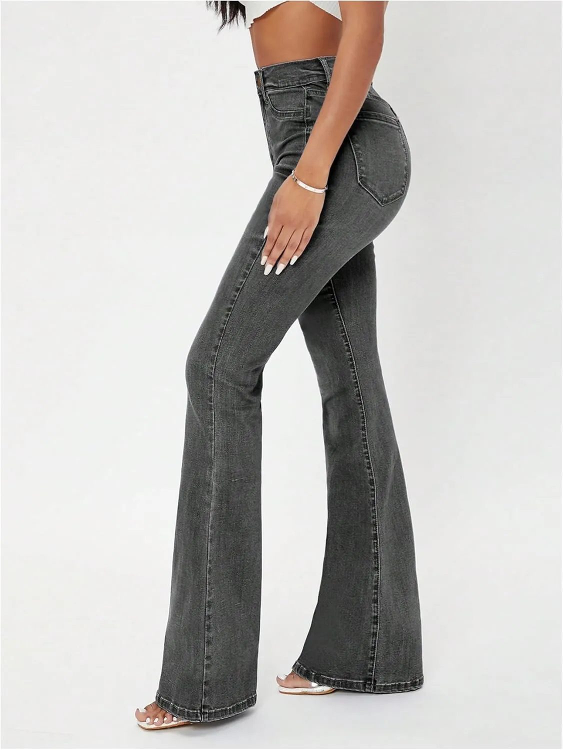 Floerns Women's High Waisted Flare Leg Jeans Zipper Fly Bell Bottom Denim Pants