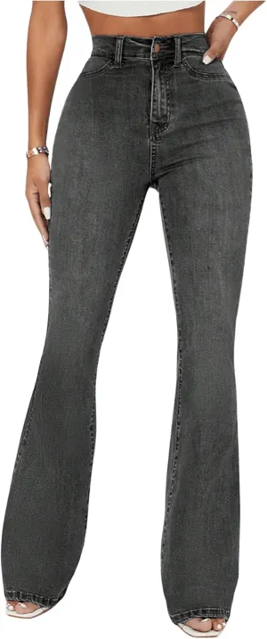 Floerns Women's High Waisted Flare Leg Jeans Zipper Fly Bell Bottom Denim Pants