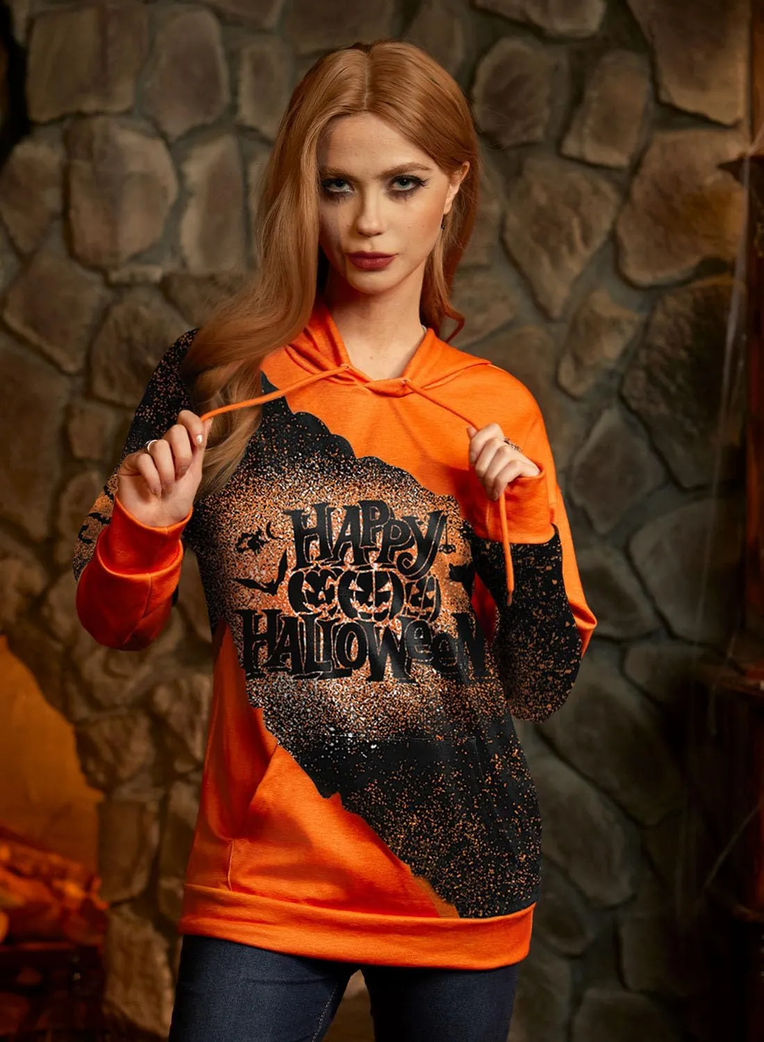For G and PL Women's Halloween Long Sleeve Hoodie Graphic Drawstring Sweatshirt with Pocket