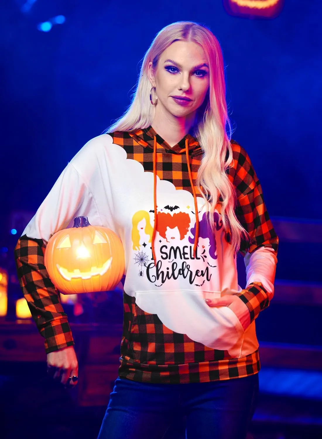 For G and PL Women's Halloween Long Sleeve Hoodie Graphic Drawstring Sweatshirt with Pocket