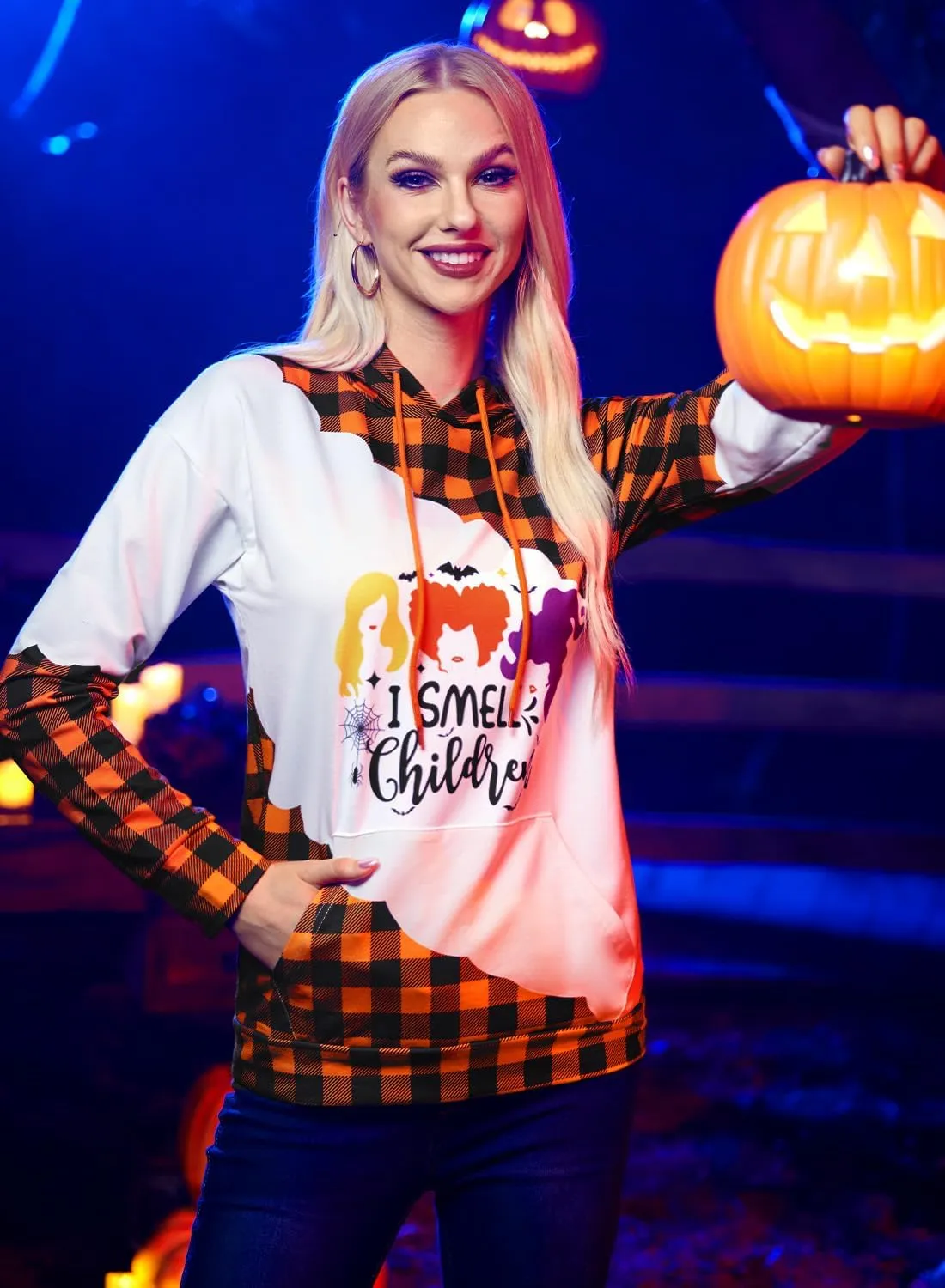 For G and PL Women's Halloween Long Sleeve Hoodie Graphic Drawstring Sweatshirt with Pocket