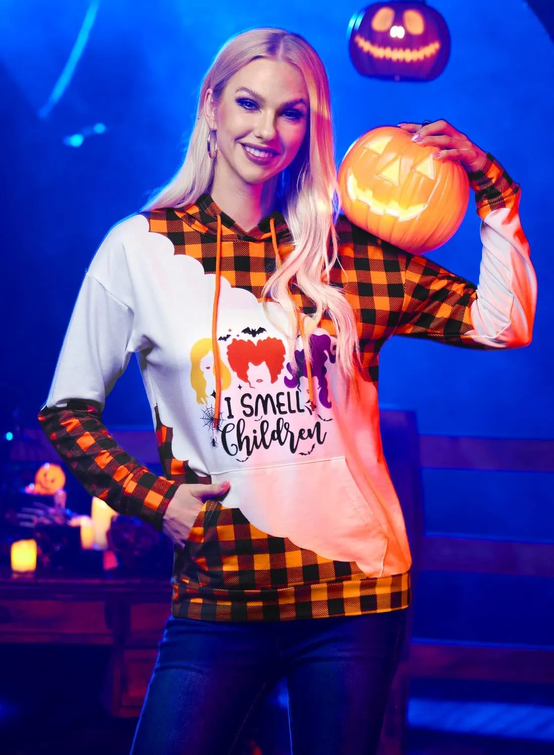 For G and PL Women's Halloween Long Sleeve Hoodie Graphic Drawstring Sweatshirt with Pocket