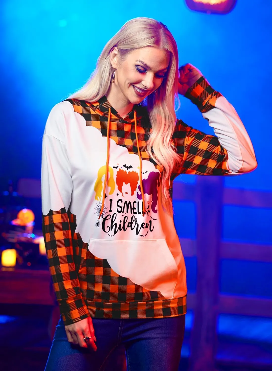 For G and PL Women's Halloween Long Sleeve Hoodie Graphic Drawstring Sweatshirt with Pocket