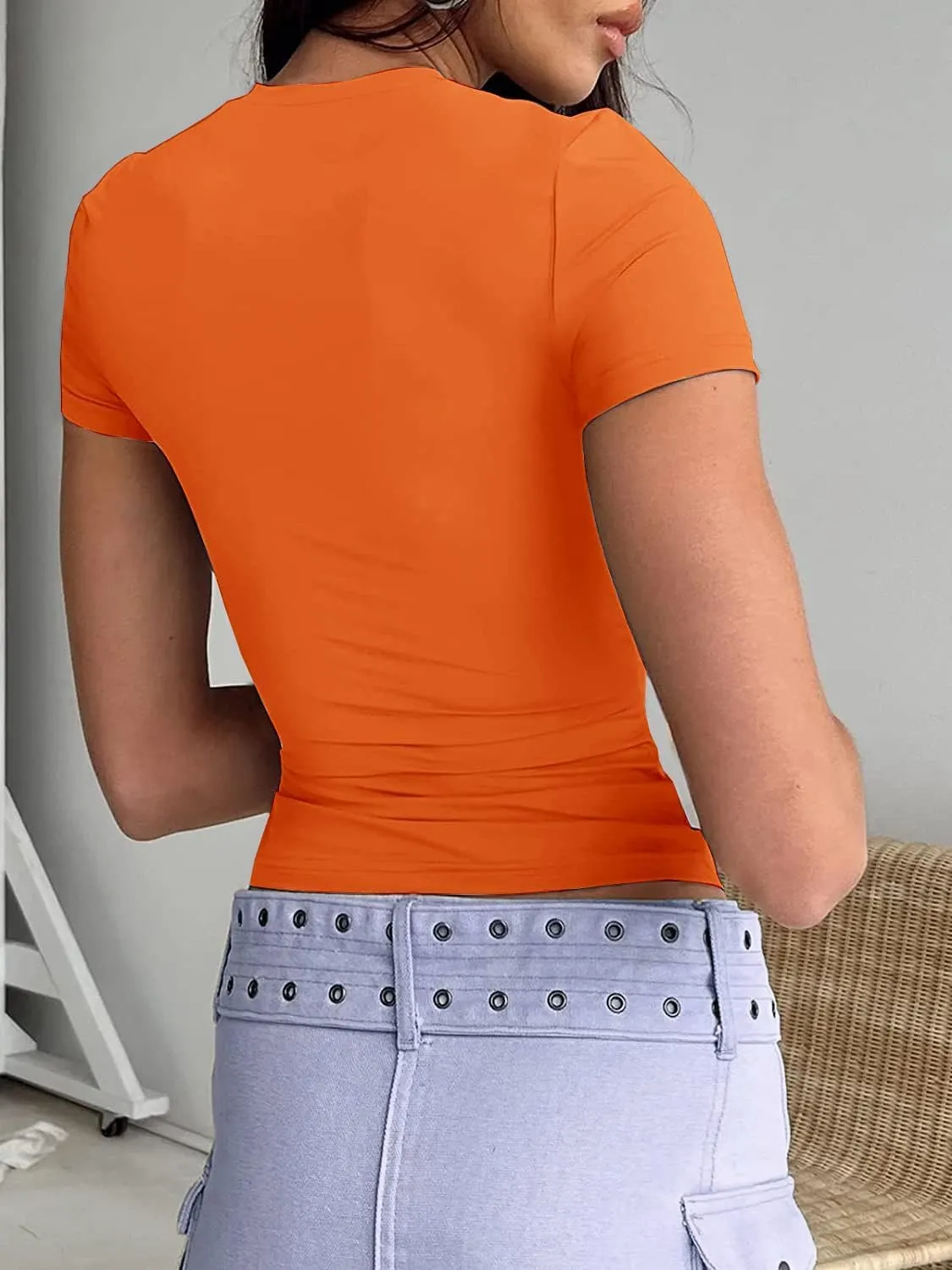 ForeFair Women Cauasl Basic Going Out Tops Short Sleeve Solid Slim Fit Crewneck Summer Y2k T Shirts