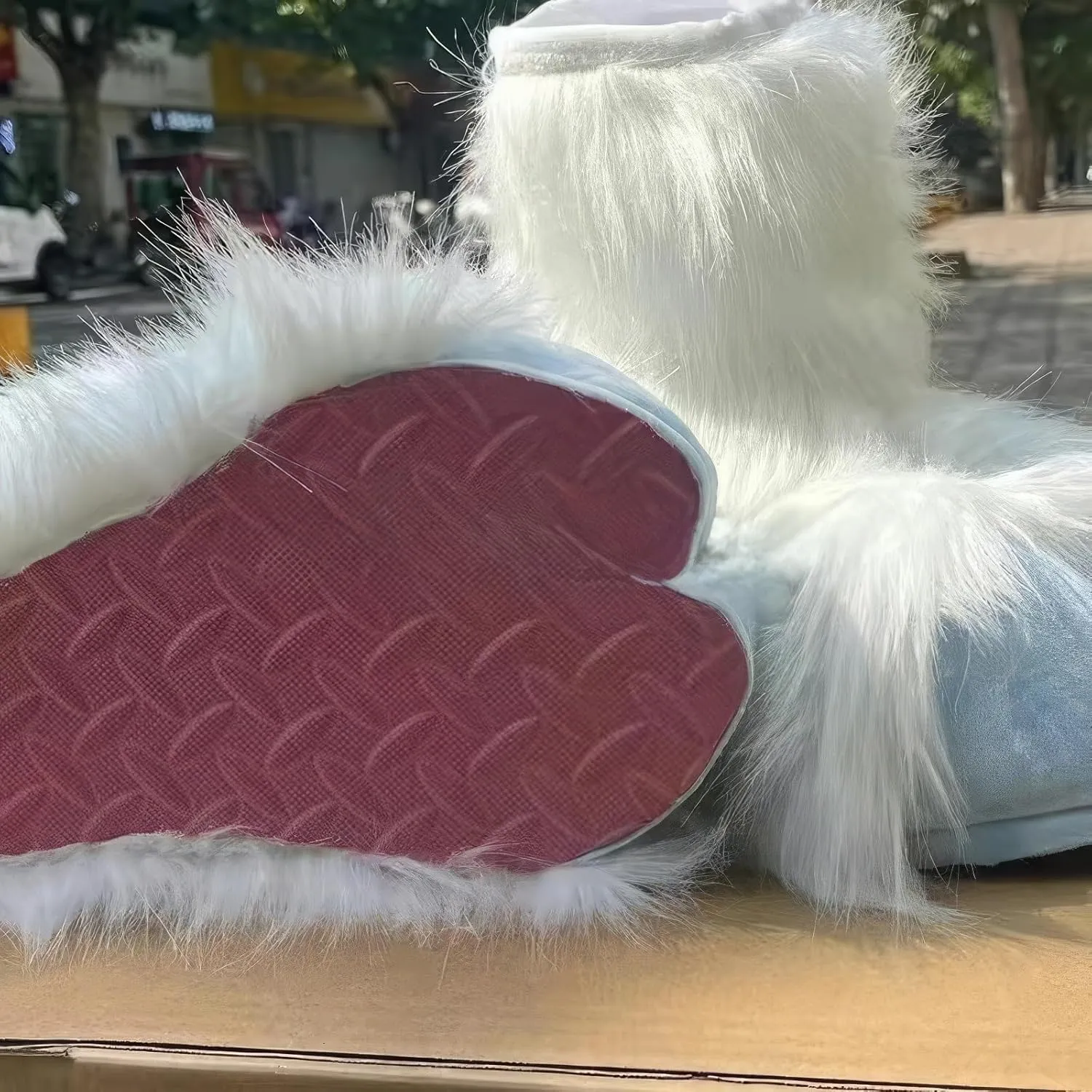 Furry Sheep Hoof Feet, Animal Cat Wolf Dog Fox Fur Clothing Paw Slippers, Fur Clothing Clothing Accessories Paw Slippers(E)