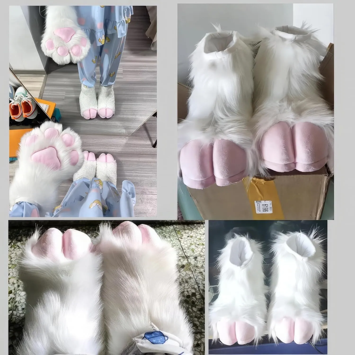 Furry Sheep Hoof Feet, Animal Cat Wolf Dog Fox Fur Clothing Paw Slippers, Fur Clothing Clothing Accessories Paw Slippers(E)