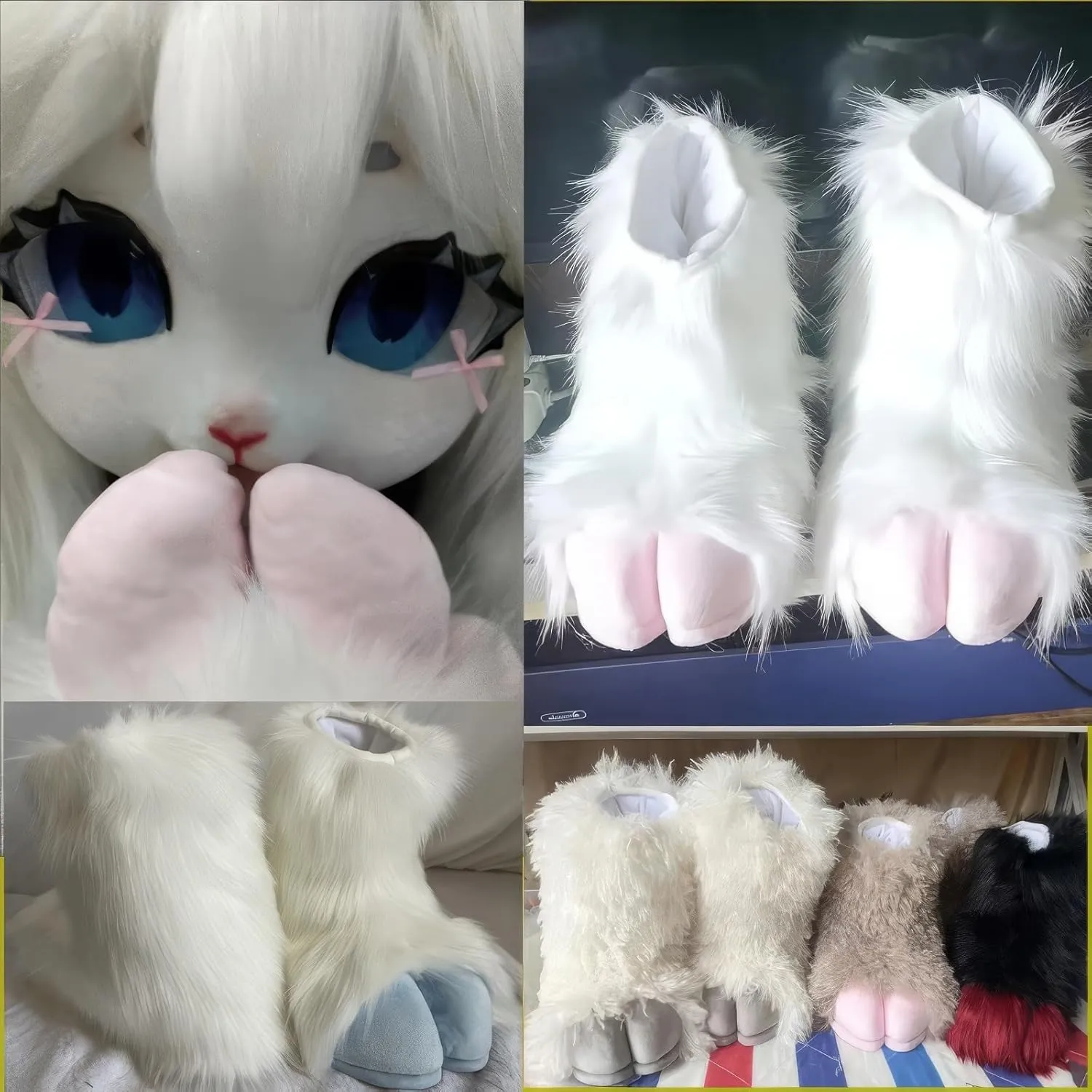 Furry Sheep Hoof Feet, Animal Cat Wolf Dog Fox Fur Clothing Paw Slippers, Fur Clothing Clothing Accessories Paw Slippers(E)