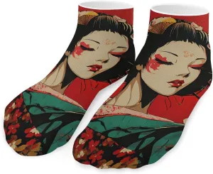 Geisha Japanese Flag Unisex Ankle Socks Low Cut Funny Print Athletic No Show Stocking