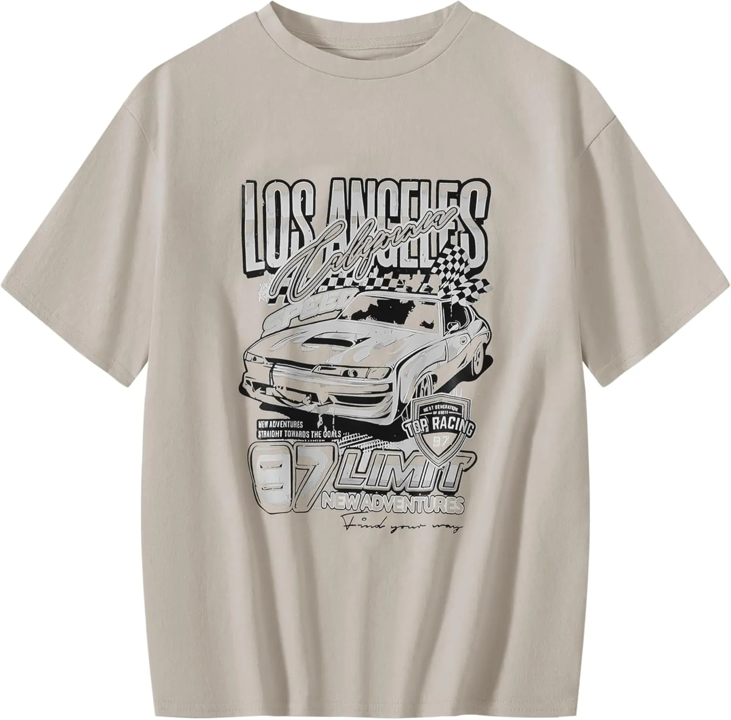 Girl's Car Letter Graphic Print Round Neck Short Sleeve Tee Summer Casual T Shirt Graphics Tee Shirt