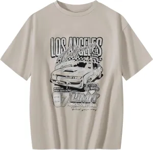 Girl's Car Letter Graphic Print Round Neck Short Sleeve Tee Summer Casual T Shirt Graphics Tee Shirt