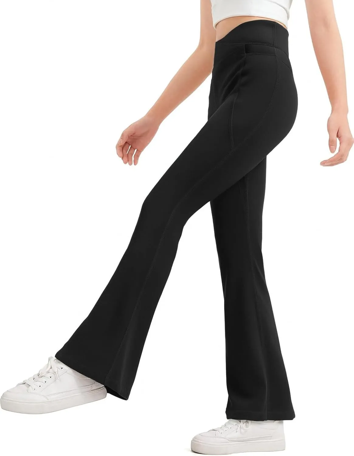 Girls Flare Leggings, High Waisted Kids Flare Yoga Pants with Pockets, Crossover Girls Bell Bottom Leggings, 5-14Y