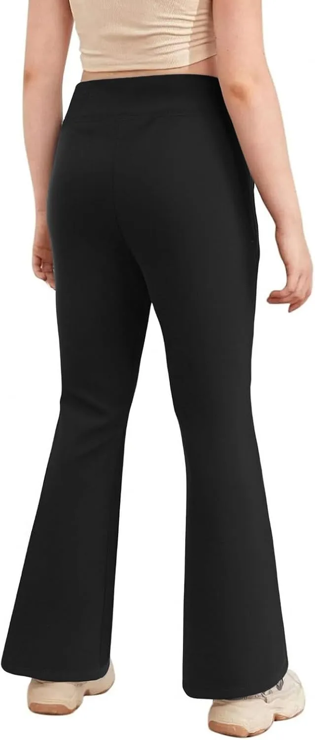 Girls Flare Leggings, High Waisted Kids Flare Yoga Pants with Pockets, Crossover Girls Bell Bottom Leggings, 5-14Y