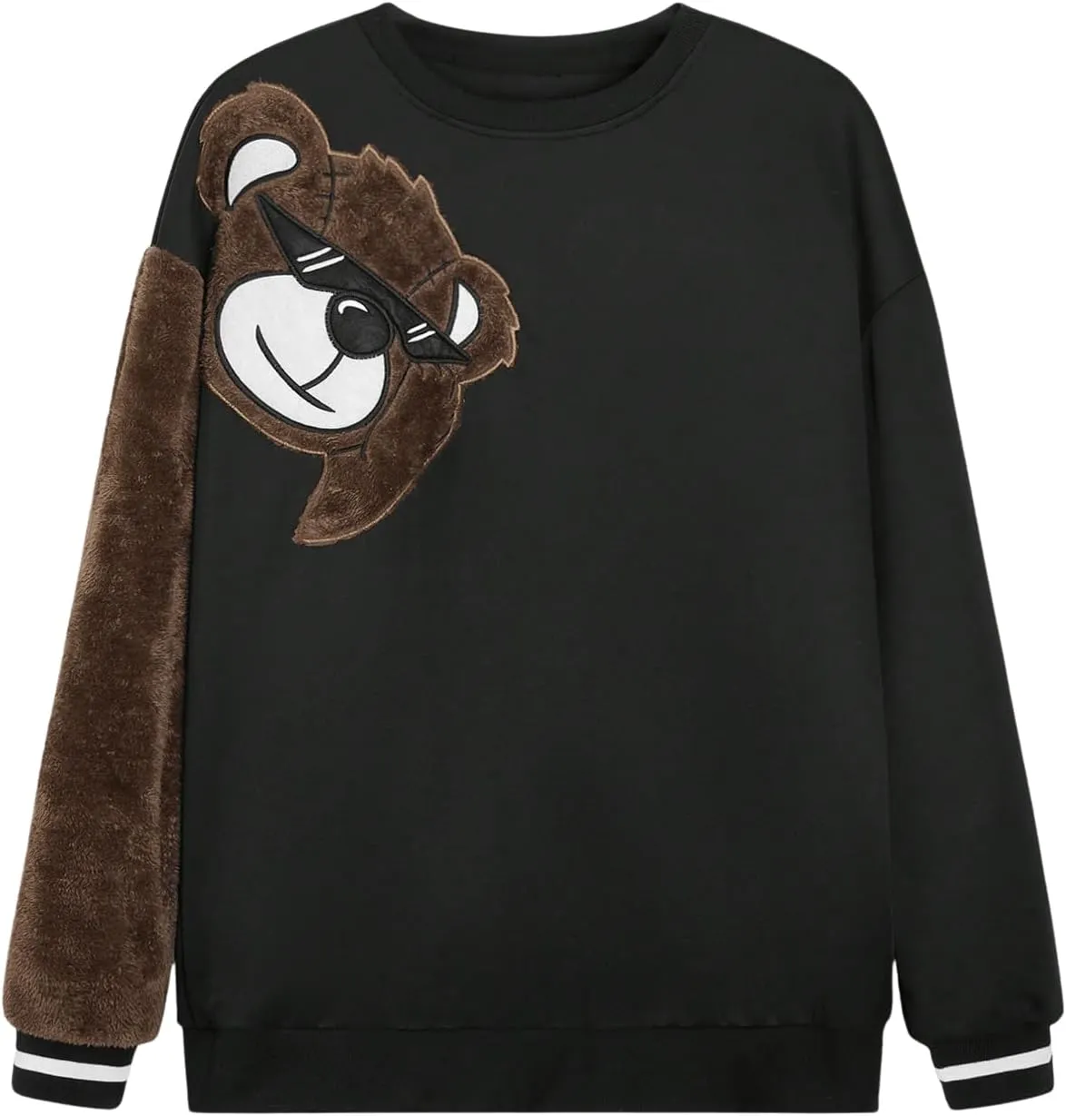 GORGLITTER Men's Bear Pattern Long Sleeve Sweatshirts Drop Shoulder Crewneck Pullover Tops