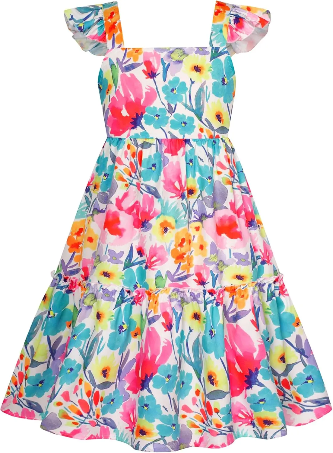 GRACE KARIN Girls Floral Dress Tie Back Flutter Sleeves Casual Summer Dress for 5-12Y
