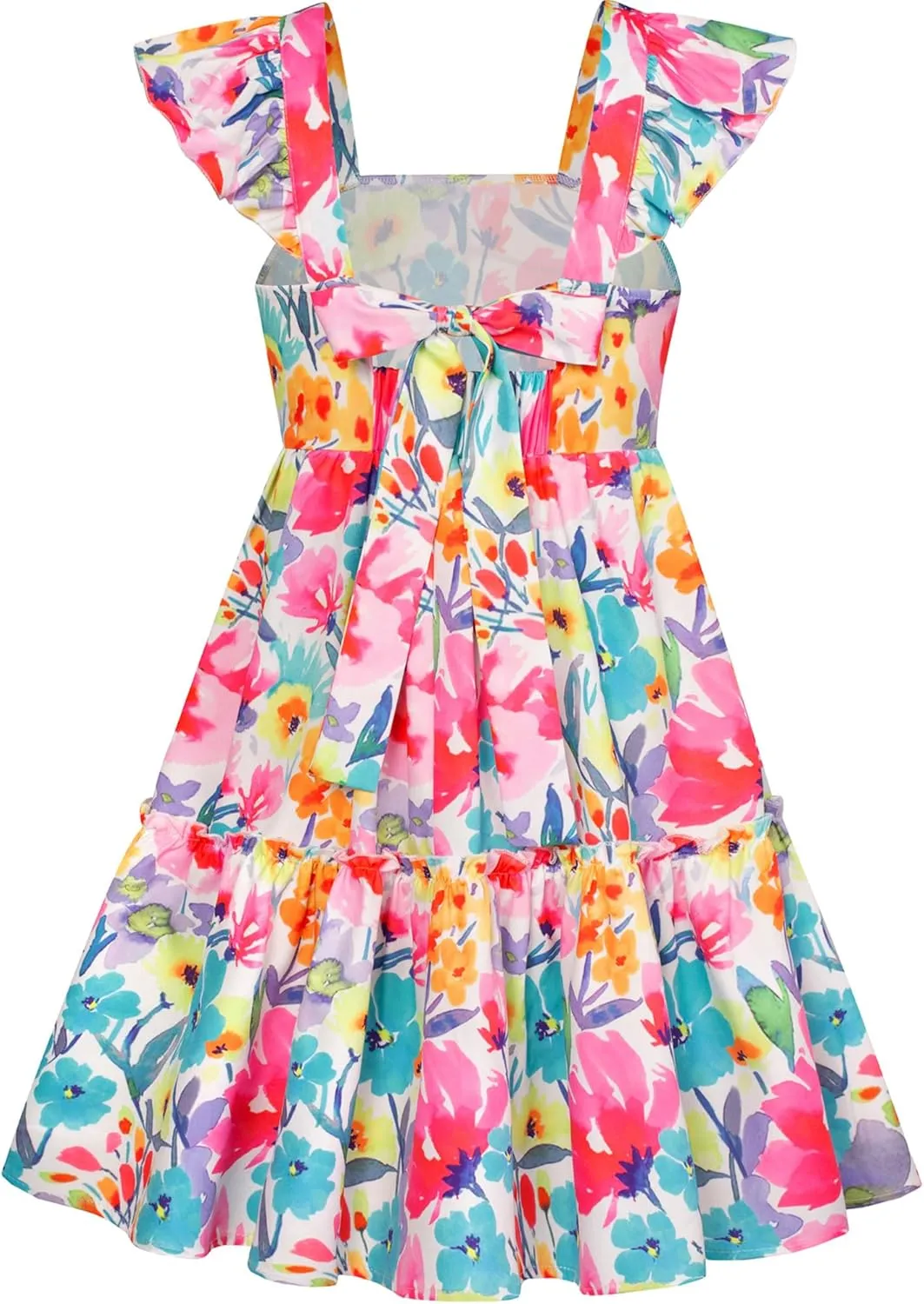 GRACE KARIN Girls Floral Dress Tie Back Flutter Sleeves Casual Summer Dress for 5-12Y