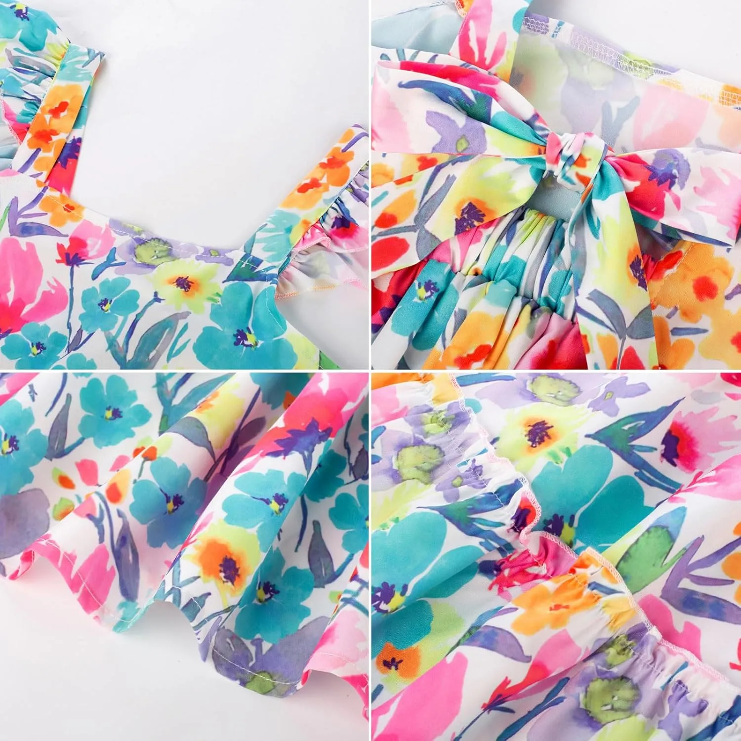GRACE KARIN Girls Floral Dress Tie Back Flutter Sleeves Casual Summer Dress for 5-12Y