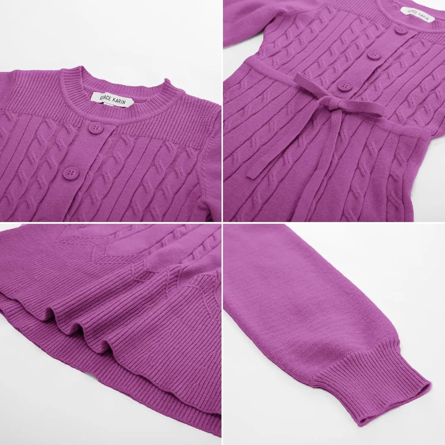 GRACE KARIN Girls Sweater Dress Fall Winter Long Sleeve Kids Fashion Drawstring Waist Cable Knit Dresses Size 5-12