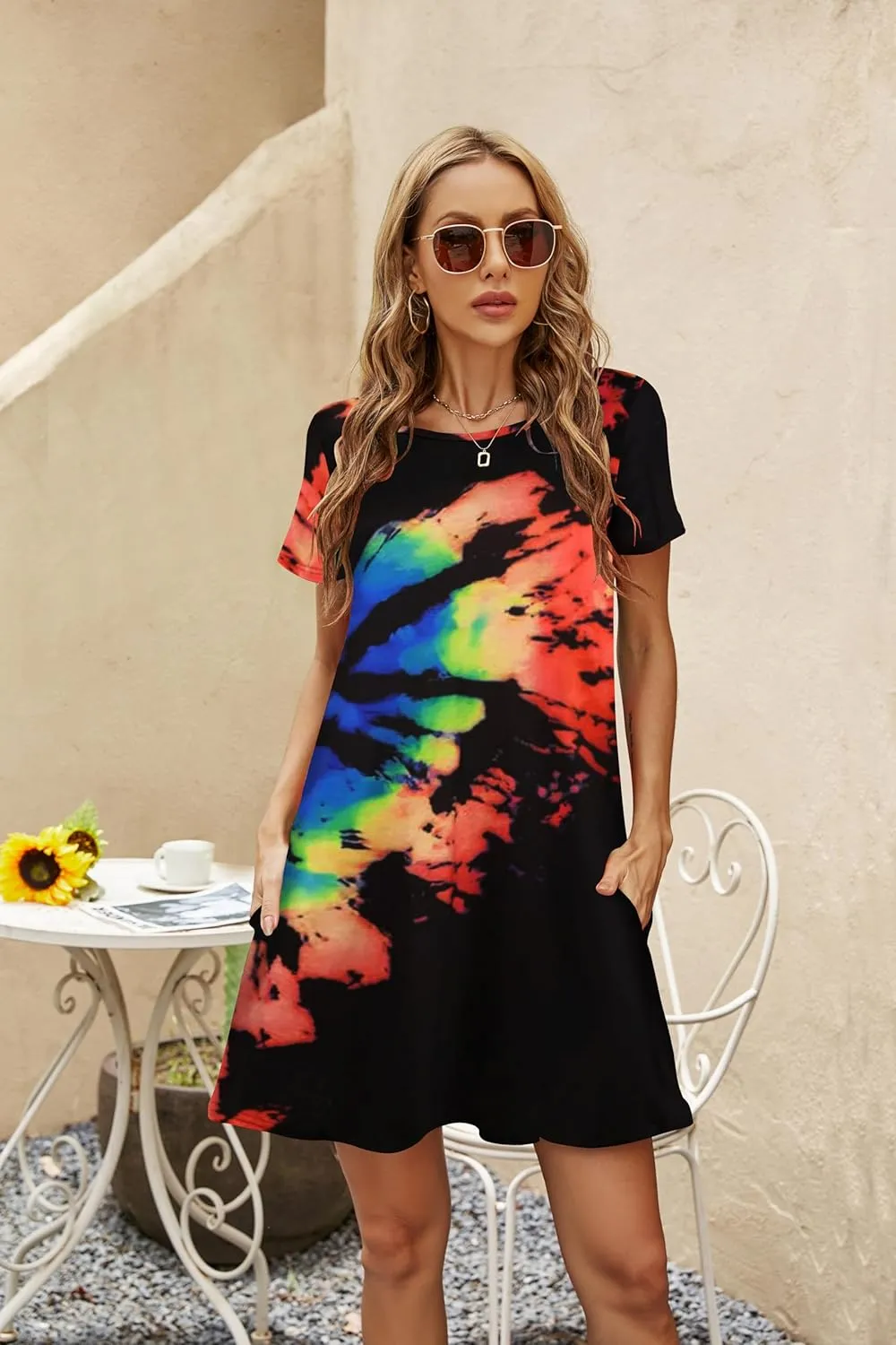 Halife Womens Summer Casual Tshirt Dress Loose Lace Hem Short Sleeve Beach Sundresses with Pockets