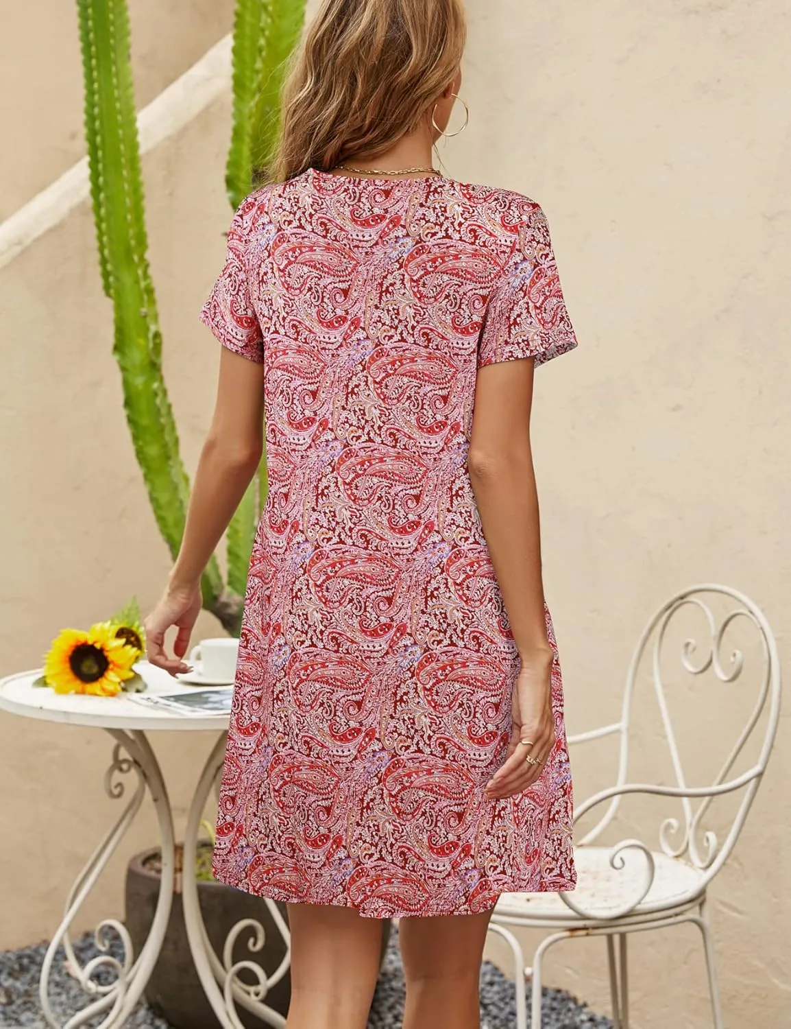 Halife Womens Summer Casual Tshirt Dress Loose Lace Hem Short Sleeve Beach Sundresses with Pockets