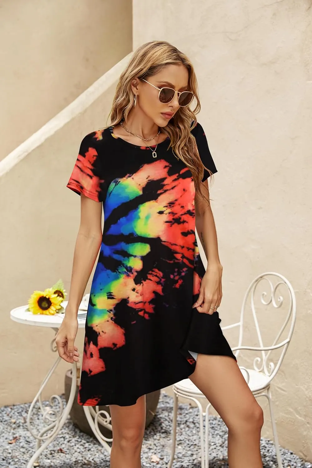 Halife Womens Summer Casual Tshirt Dress Loose Lace Hem Short Sleeve Beach Sundresses with Pockets