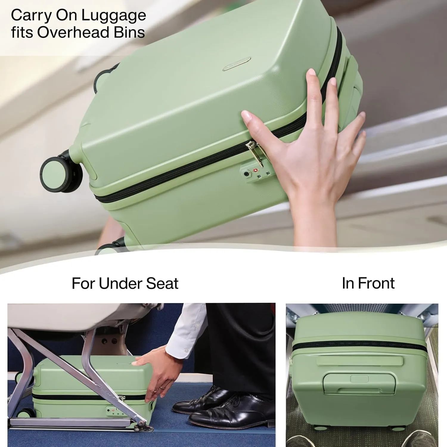 Hanke 16 Inch Underseat Carry On Luggage with Wheels Hard Shell Lightweight Suitcases Small Tsa Luggage Travel Rolling Luggage(Bamboo Green)