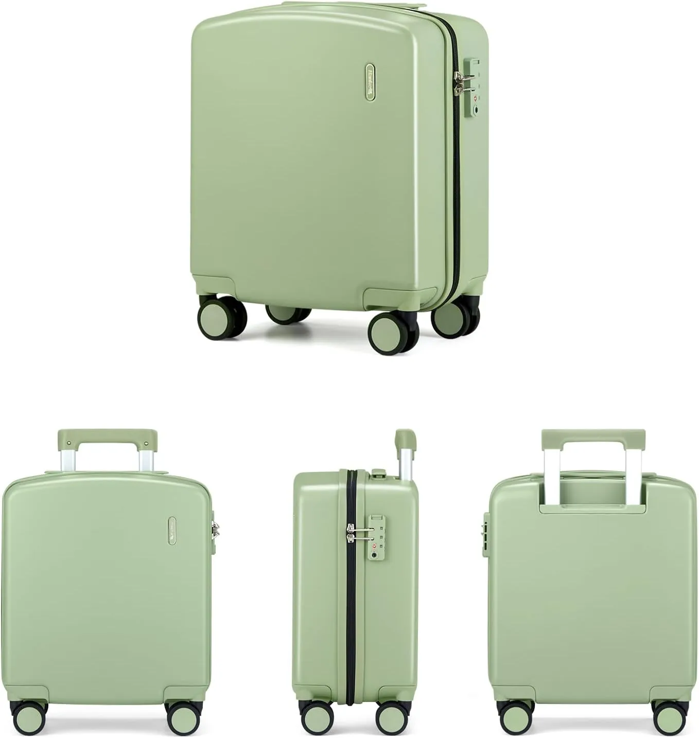Hanke 16 Inch Underseat Carry On Luggage with Wheels Hard Shell Lightweight Suitcases Small Tsa Luggage Travel Rolling Luggage(Bamboo Green)