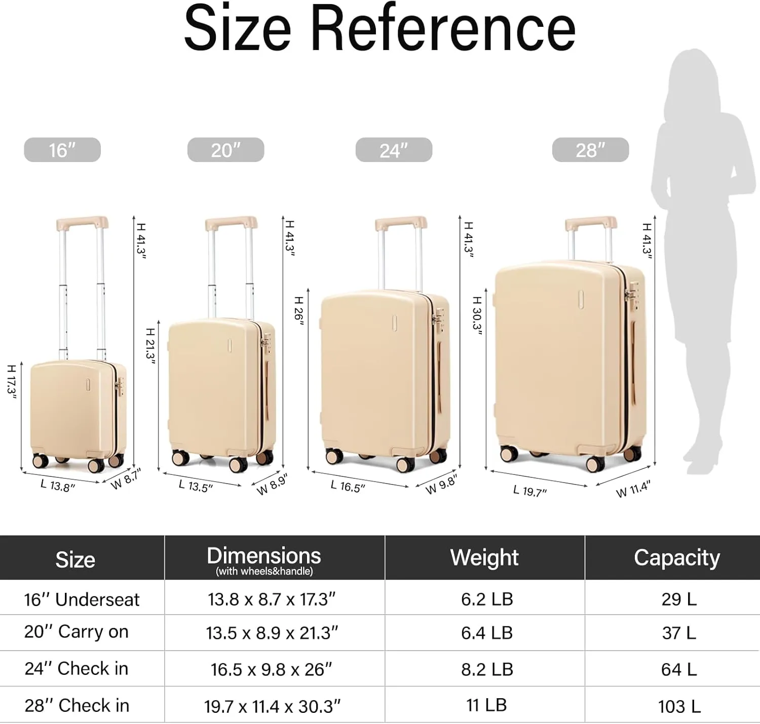 Hanke 28 Inch Luggage PC Hard Shell Suitcases with Wheels, TSA Approved Luggage Hardside Checked Large Suitcases Lighweight Luggage Bag for Travel(Cuba Sand)