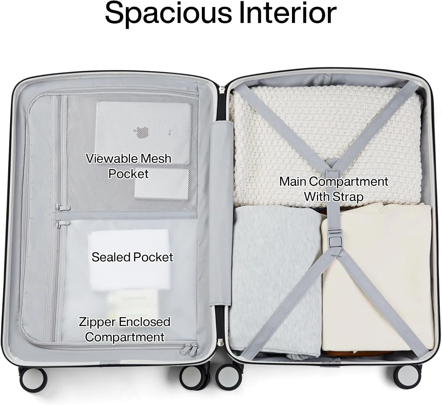 Hanke 28 Inch Luggage PC Hard Shell Suitcases with Wheels, TSA Approved Luggage Hardside Checked Large Suitcases Lighweight Luggage Bag for Travel(Smoke White)