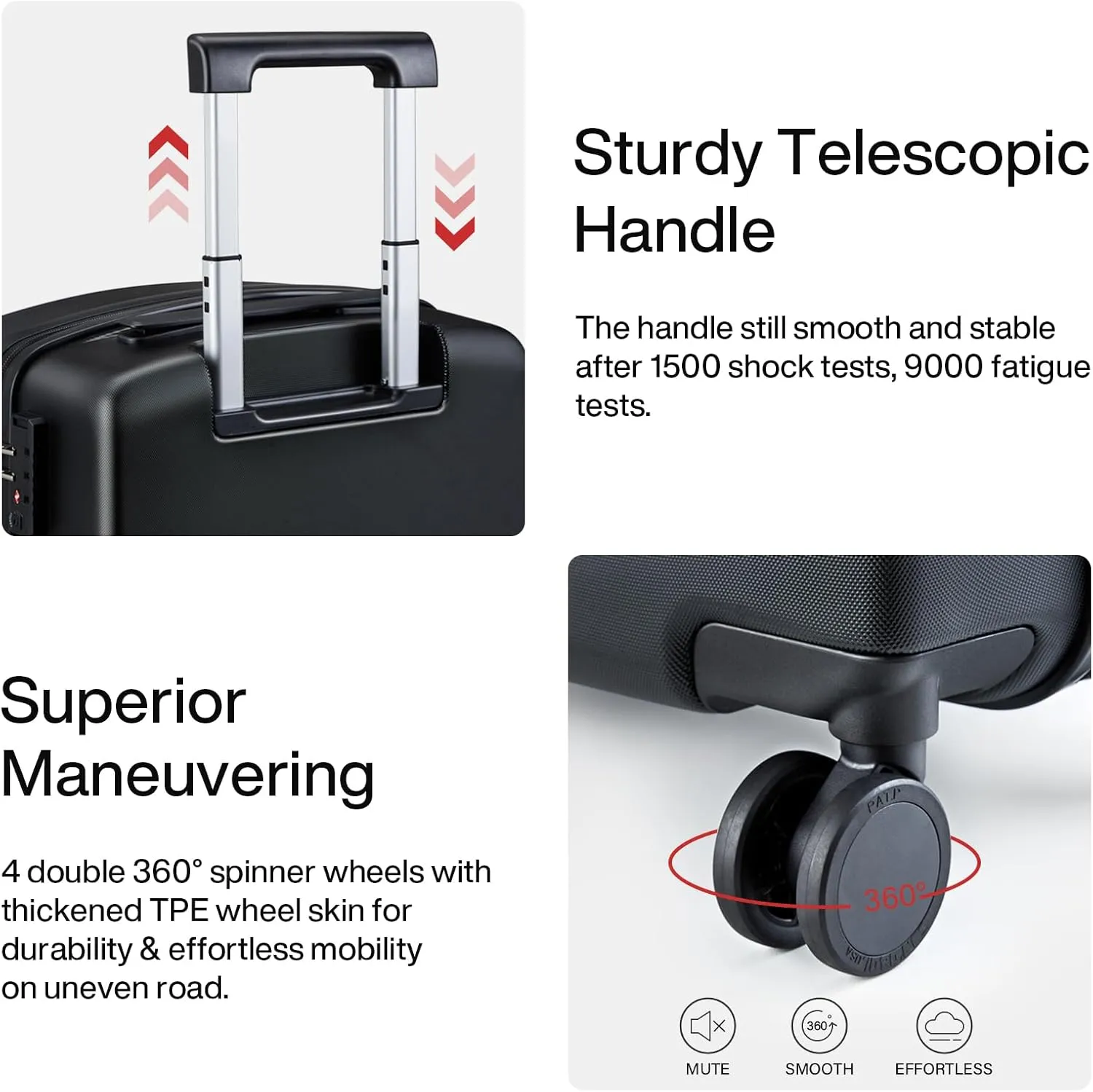 Hanke Hard Shell Luggage Sets 3 Pieces, 20/24/28 Inch Carry On Luggage with Wheels Lighweight TSA Luggage Extra Large Luggage for Travel Checked Suitcase Carry On Bag(Jet Black)