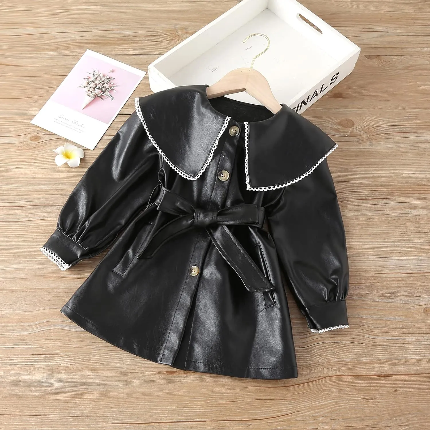 Happy Cherry Baby Girl Faux Leather Motorcycle Jacket Cute Ruffle Spring Fall PU Coat 1-5 Years
