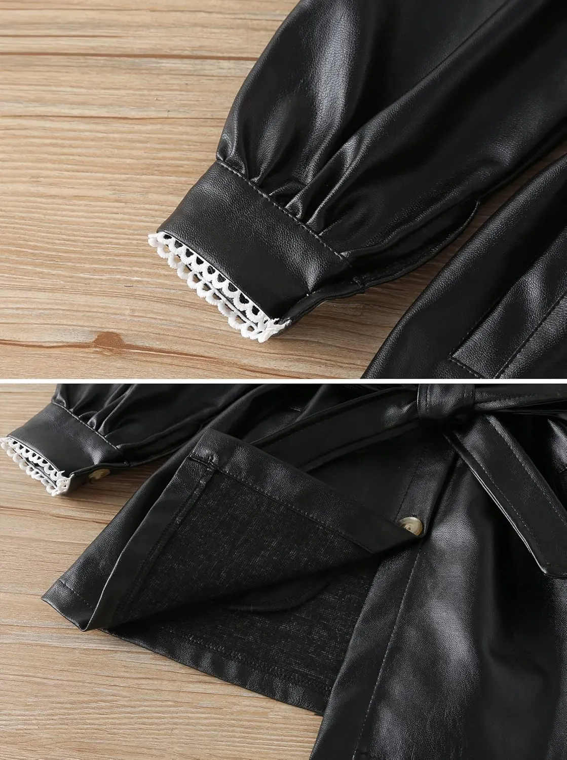 Happy Cherry Baby Girl Faux Leather Motorcycle Jacket Cute Ruffle Spring Fall PU Coat 1-5 Years