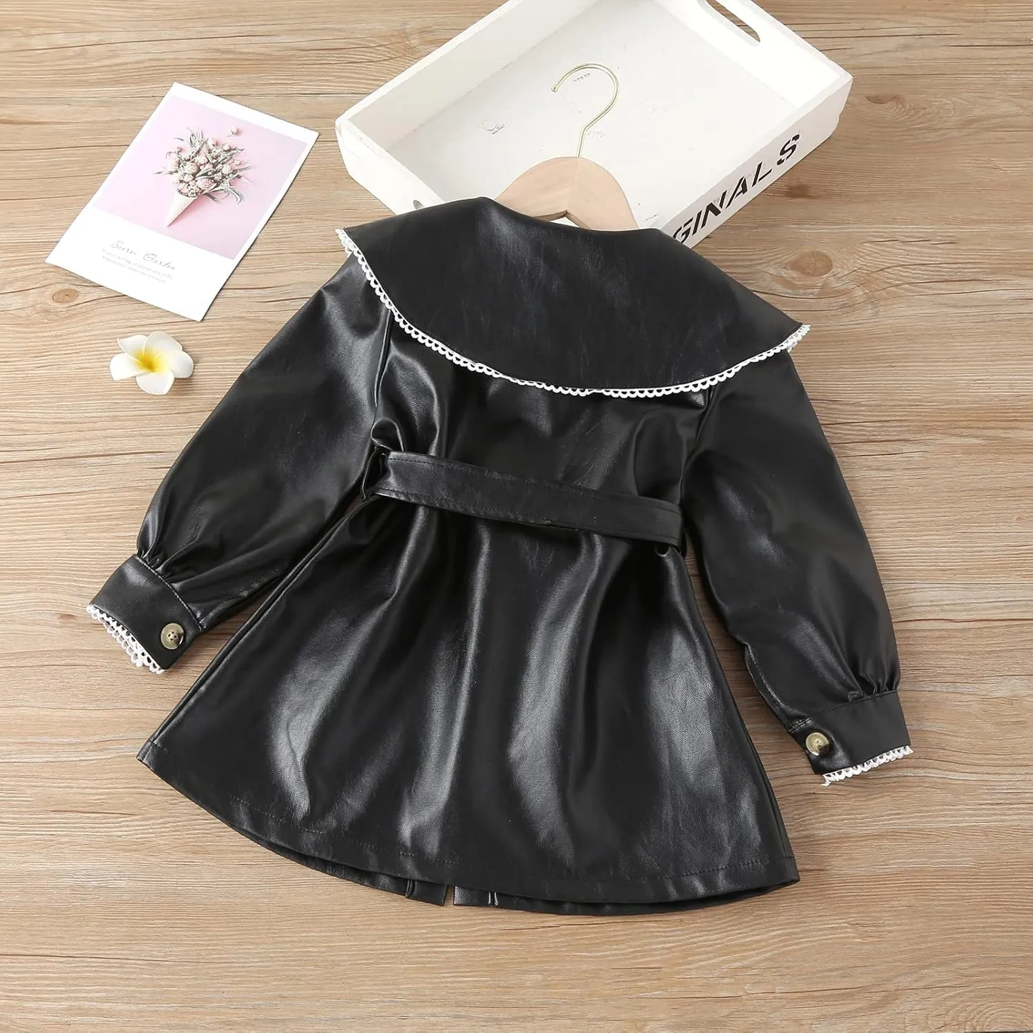 Happy Cherry Baby Girl Faux Leather Motorcycle Jacket Cute Ruffle Spring Fall PU Coat 1-5 Years
