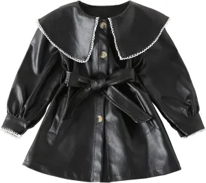 Happy Cherry Baby Girl Faux Leather Motorcycle Jacket Cute Ruffle Spring Fall PU Coat 1-5 Years