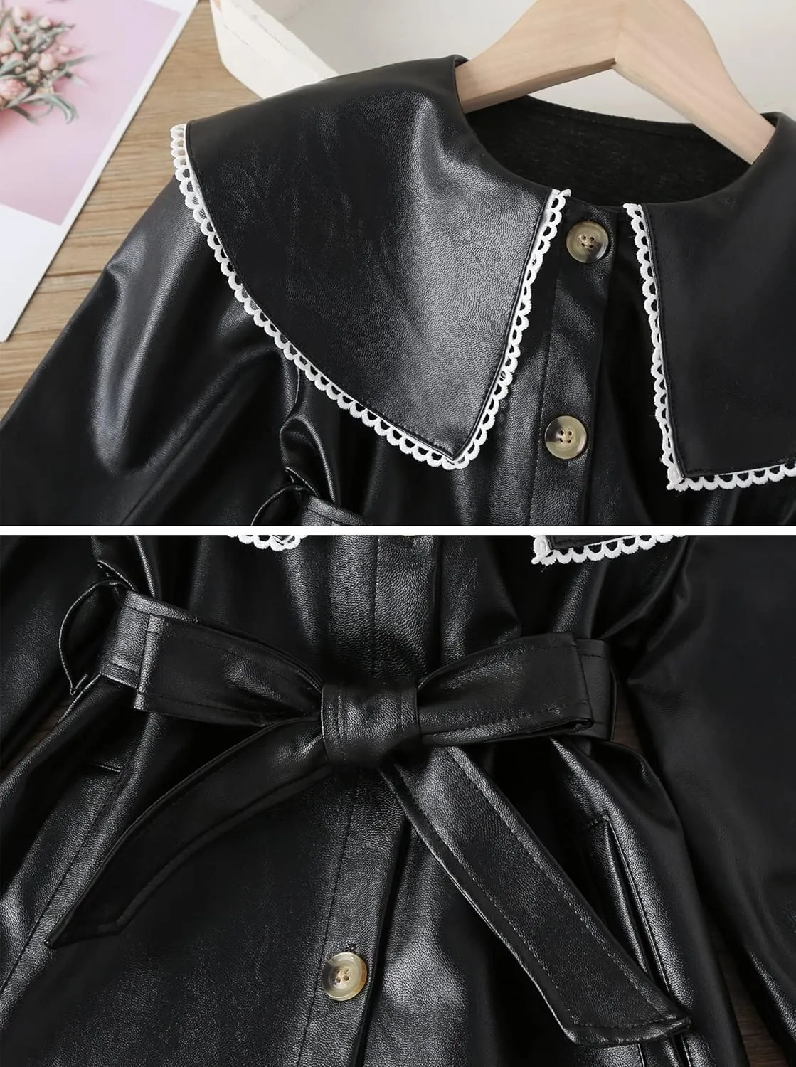 Happy Cherry Baby Girl Faux Leather Motorcycle Jacket Cute Ruffle Spring Fall PU Coat 1-5 Years