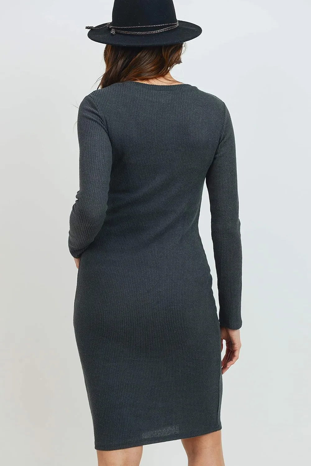 HELLO MIZ Women's Knit Ribbed Maternity Dress with Long Sleeve