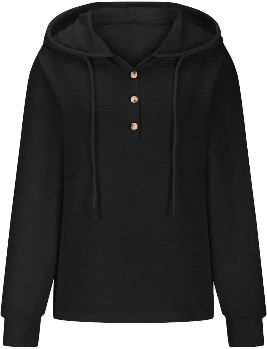 Hoodies for Women Drawstring Button Down V Neck Long Sleeve Casual Pullover Sweatshirt Hooded Spring Fall Tops 2024