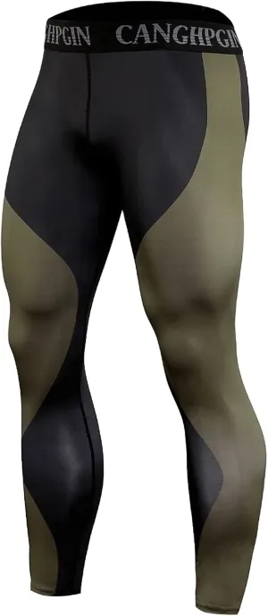 HUANLE Men's Compression Pants Performance Dry Cool Base Layer Workout Quick-Drying Running Tights Athletic Leggings (Army Green-1, M)